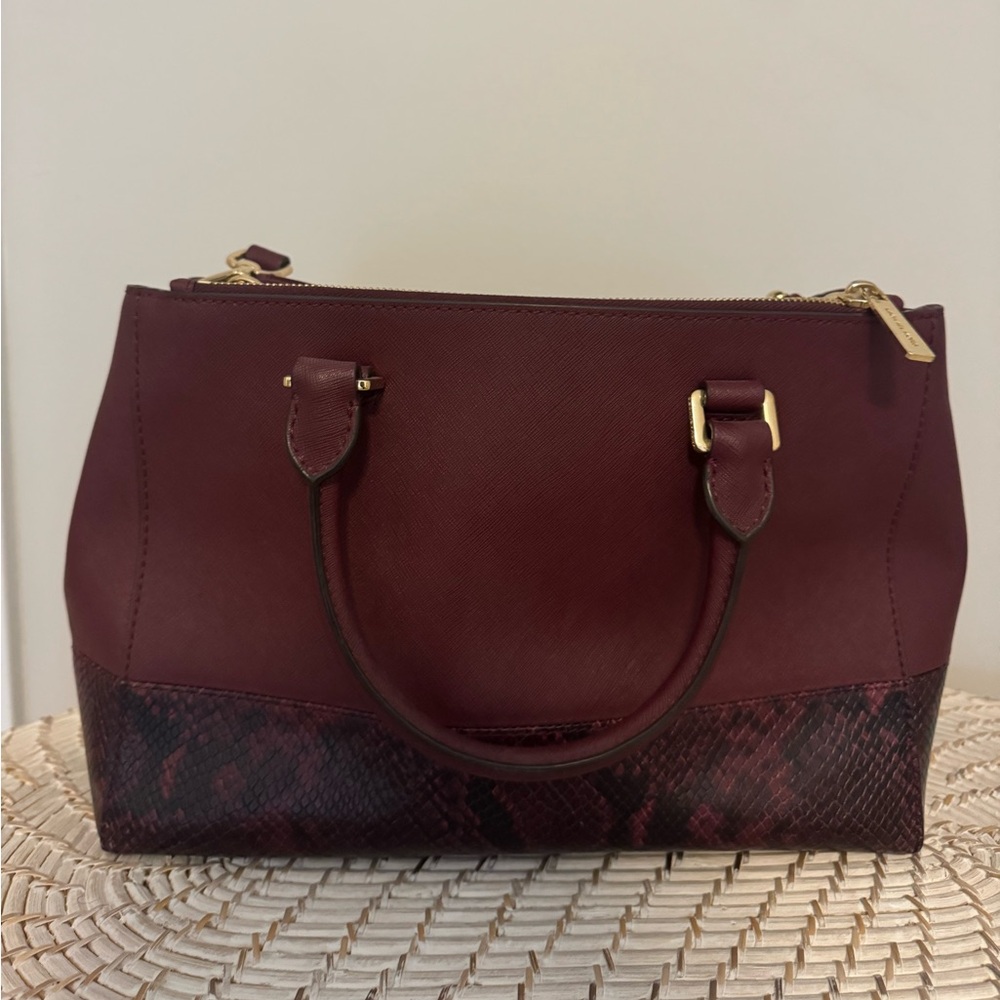 Michael Kors Sutton Maroon Leather Python Detail … - image 4
